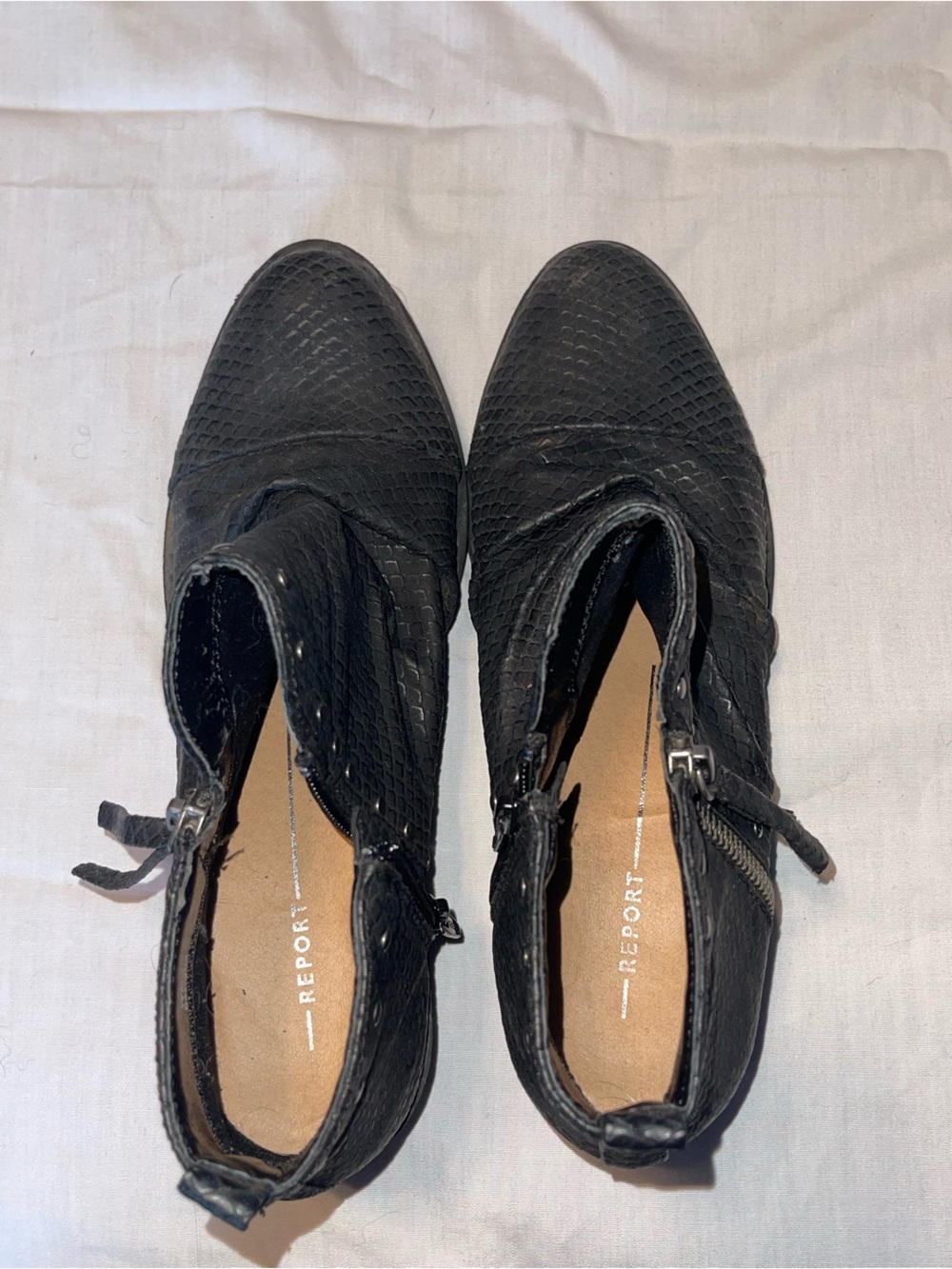 Report Black Scale Textured Ankle Booties with Side Zip